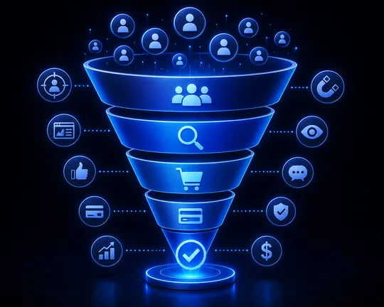 Conversion funnel turning social media interest into customers
